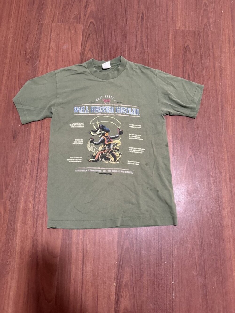 Vintage Looney Tunes T-Shirt Mens XL Green Cowboy Graphic Well Dressed Rustler